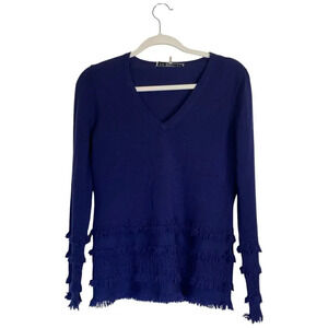 TRINA TURK Merino Wool Navy Blue Sweater Size Small Tassel Fringe